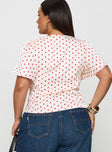 Adrienna Flutter Blouse White / Red Curve