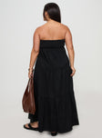 back view of model wearing Princess Polly Osment Maxi Dress Black Curve Straight Neck 