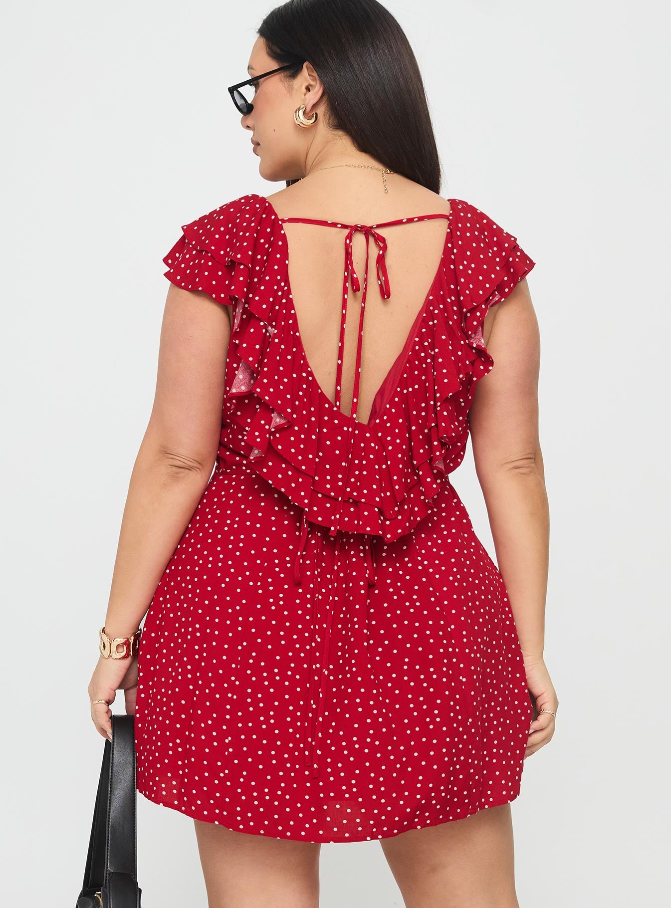 Cherry Schnapps Flutter Mini Dress Red Polka Curve