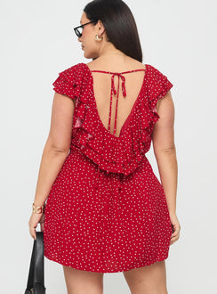 Cherry Schnapps Flutter Mini Dress Red Polka Curve