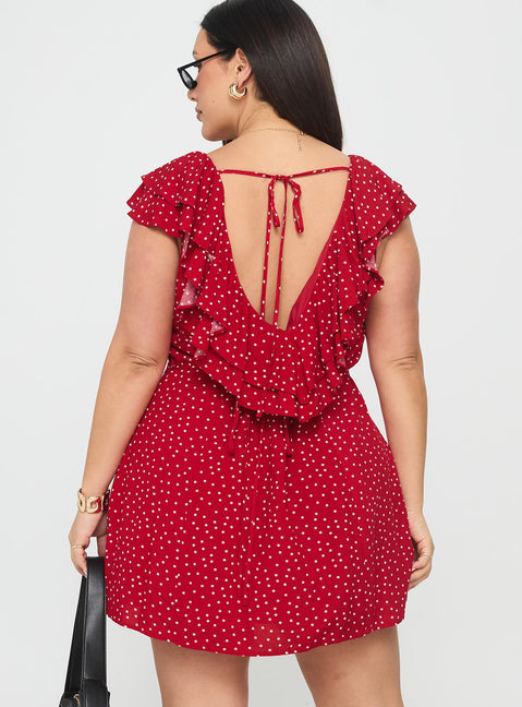 Cherry Schnapps Flutter Mini Dress Red Polka Curve