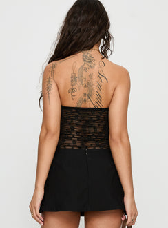 back view of model wearing Princess Polly Kristiina Strapless Lace Bodysuit Black Sleeveless 