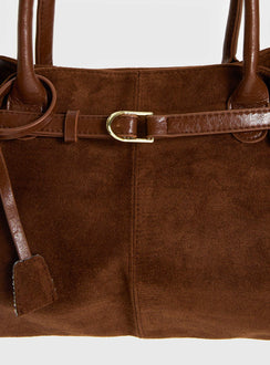 Yearning Faux Suede Buckle Detail Shoulder Bag Brown