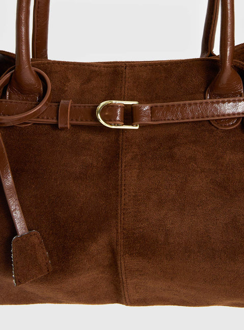 Yearning Faux Suede Buckle Detail Shoulder Bag Brown