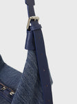 Denim cross-shoulder bag Adjustable shoulder strap, zip fastening, silver-toned hardware, internal zip and slip pockets, separate pouch included