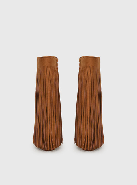 Wild Card Tassel Faux Suede Boots Brown