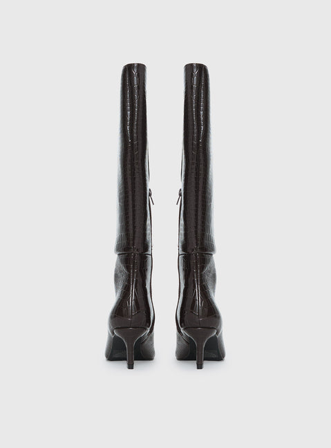 Therapy Dove Knee High Boots Chocolate Croc