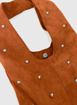 Stellah Studded Faux Suede Bag Brown