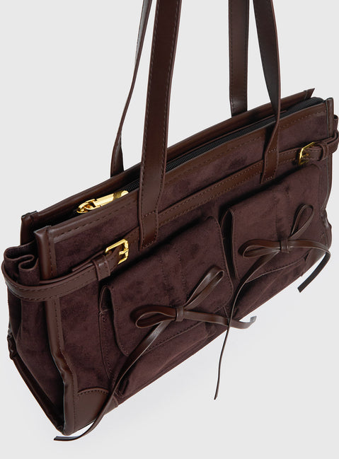 Beaming Bow Detail Shoulder Bag Brown