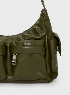 Olive coloured utility bag, crossbody design