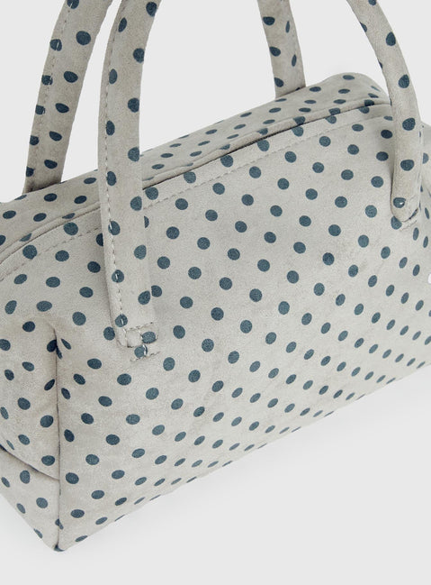 Luellah Faux Suede Boston Bag White / Grey Polka Dot