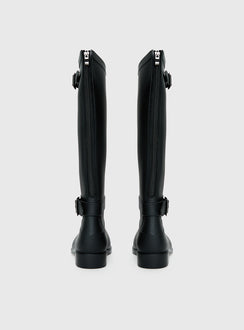 Elvera Buckle Detail Rubber Gumboots Black