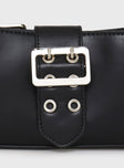 Shoulder bag Press button fastening, buckle detail, zip fastening, internal slip pocket, flat base, adjustable & removable strap