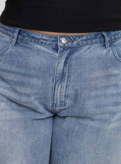 product Princess Polly Naylor Wide Leg Jeans Light Wash Denim Curve Mid Rise 