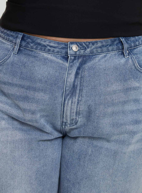 product Princess Polly Naylor Wide Leg Jeans Light Wash Denim Curve Mid Rise 