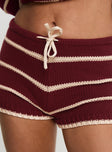 product Princess Polly Read Your Mind Knit Short Maroon Stripe Low Rise Shorts 