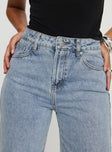 front view of model wearing Princess Polly Karlina High Rise Straight Leg Jean Light Wash High Waisted 