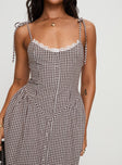 Dalanie Tie Strap Maxi Dress Brown Gingham