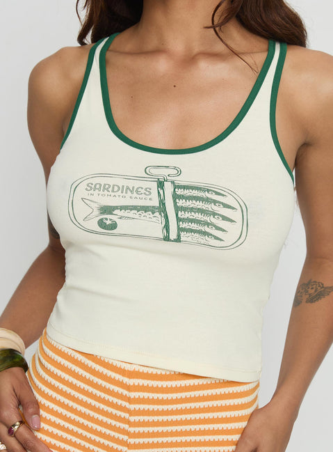 Sardina Contrast Trim Tank Top Cream / Green