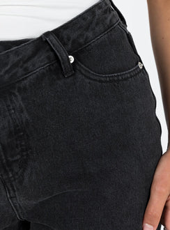 Front view of model wearing  front Xena Long Denim Shorts Black Princess Polly High Waisted Shorts 