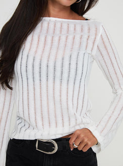 front view of model wearing Princess Polly Tuppence Ribbed Long Sleeve Top White Full Sleeves Boat Neck 