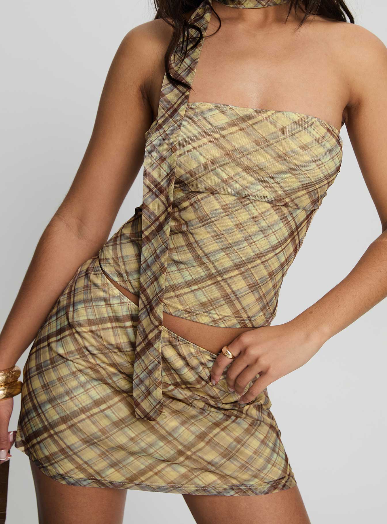 Bradee Scarf Detail Set Yellow Check