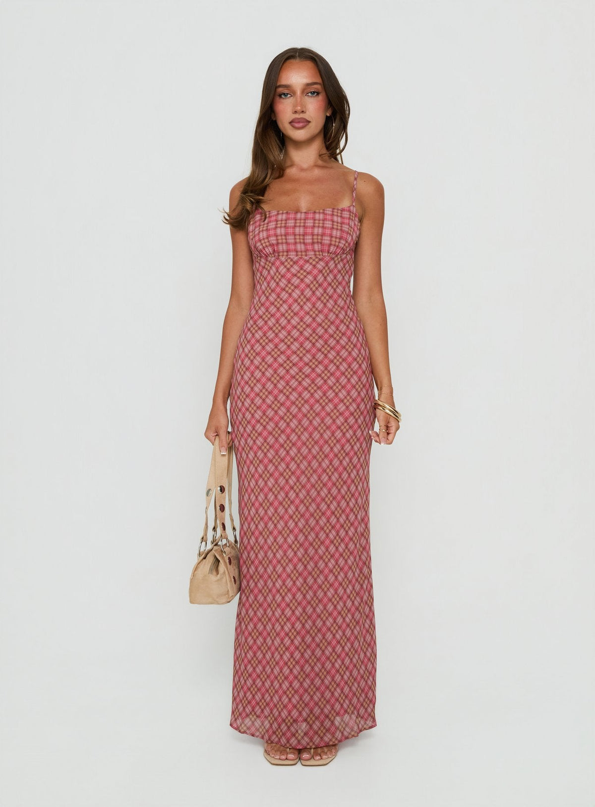 Avienna Maxi Dress Pink Check