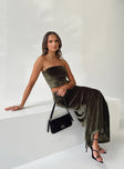 Matching set Velour material Strapless crop top Elasticated band at bust Maxi skirt Good stretch Unlined 