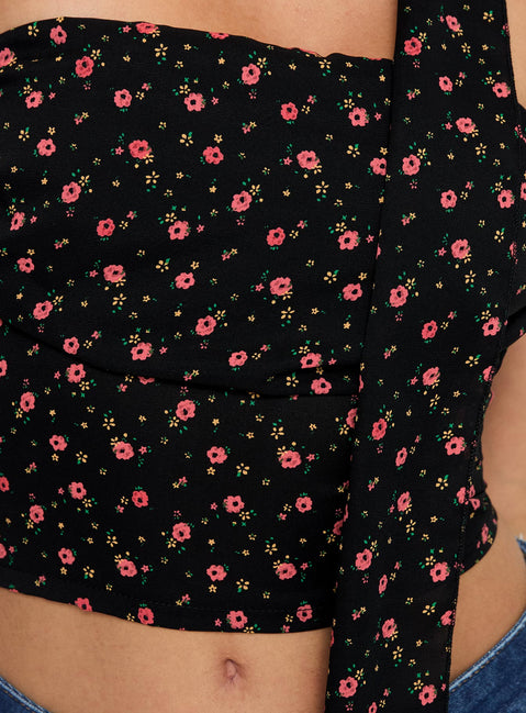 product Princess Polly Jontie Two-piece Scarf Top Black Floral Sleeveless straight 