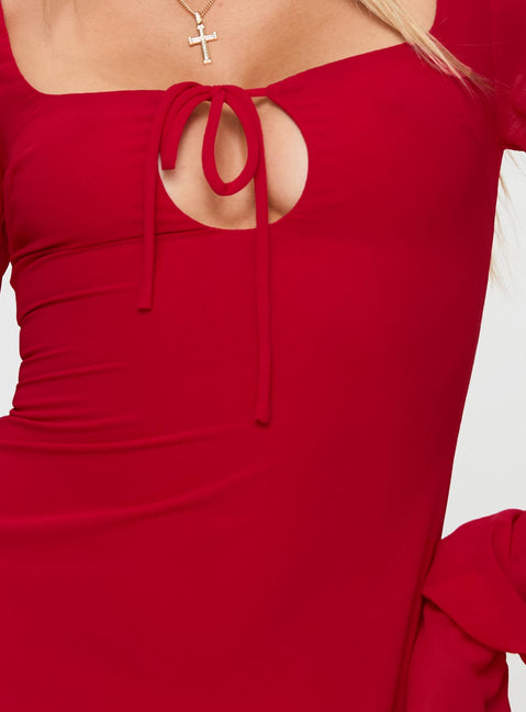 product Princess Polly Bayford Long Sleeve Mini Dress Red Square Neck 