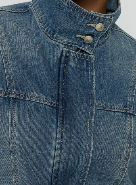 Alfea Bomberjacke aus Denim mit Trichterhals Mid Blue Wash