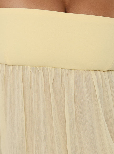 Howland Strapless Sheer Blouson Mini Dress Yellow