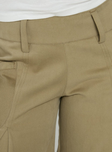 Featuring the Iria Capri Trouser Khaki womens-regular-pants with mid-rise waist detail Princess Polly