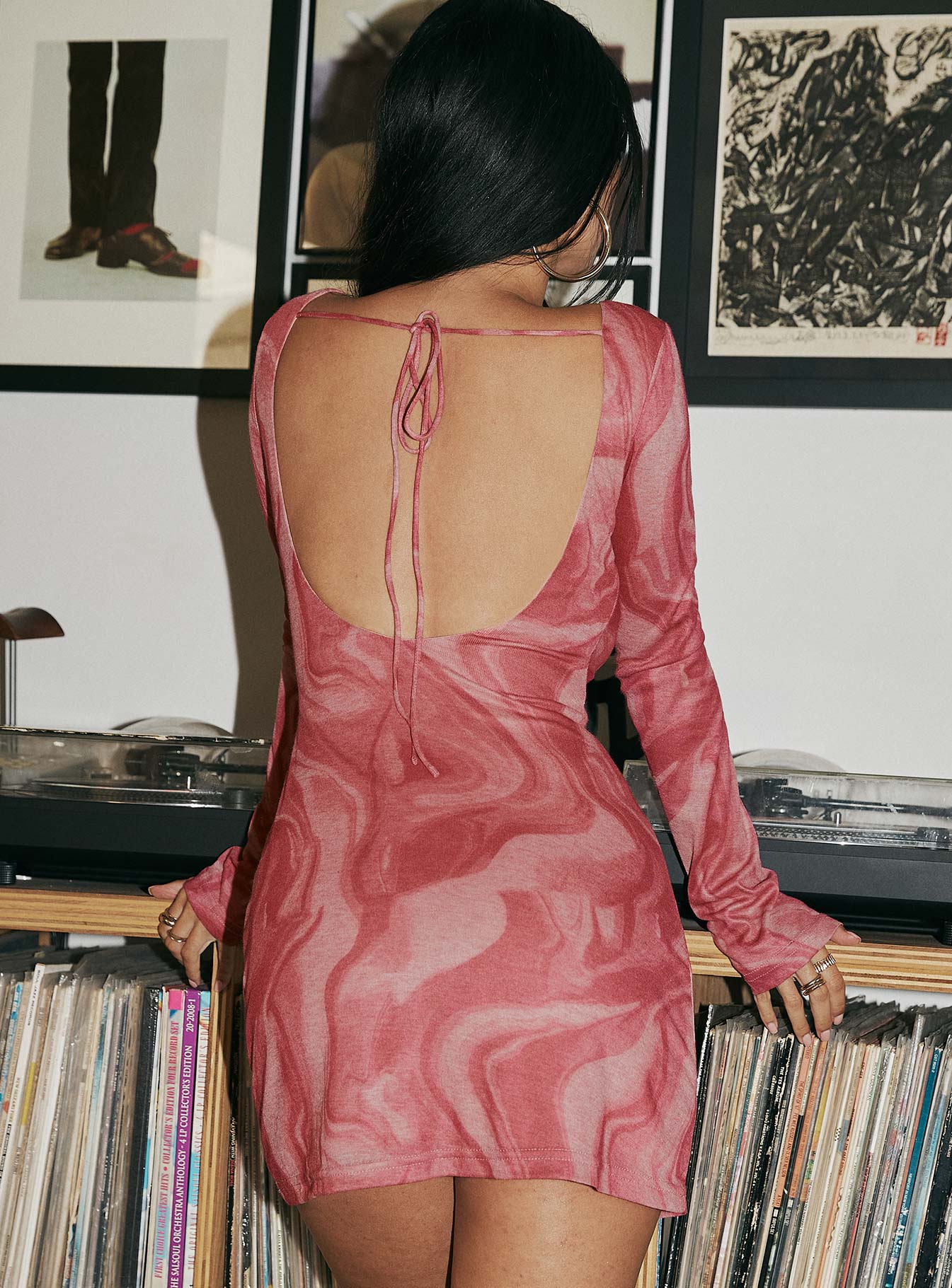 product Princess Polly High Neck  Macia Long Sleeve Mini Dress Pink Swirl