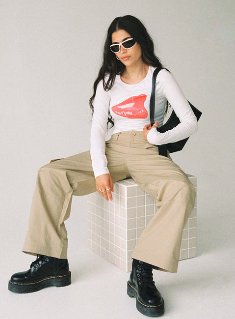 product Princess Polly High Waisted Pants High Waisted Pants High Waisted Pants  Luna Mid Rise Cargo Pants Beige Petite