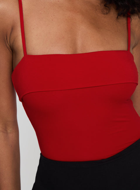 product Princess Polly Lilani Bodysuit Red Sleeveless Square Neck 