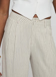 Hayze Linen Pant Beige Pinstripe