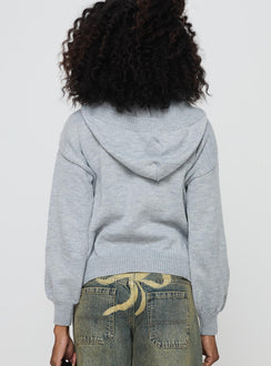 back view of model wearing Princess Polly Morrigan Zip Up Hooded Sweater Grey Marle Cropped 
