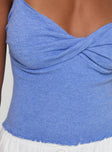 Knit Top Twisted bust detail, lettuce edge hem Good stretch, double lined bust 
