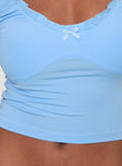 V-neck crop top Ruched shoulder straps Good stretch, lined bust Princess Polly Lower Impact