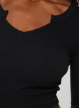 Front view of model wearing  front Princess Polly Full Sleeves Asymmetric Neckline  Laurina Long Sleeve Top Black