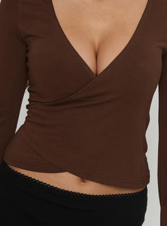 Stefanee Long Sleeve Wrap Top Brown
