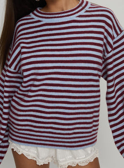 back view of model wearing Princess Polly Winter Stroll Knit Sweater Blue Stripe Longline Jumpers 