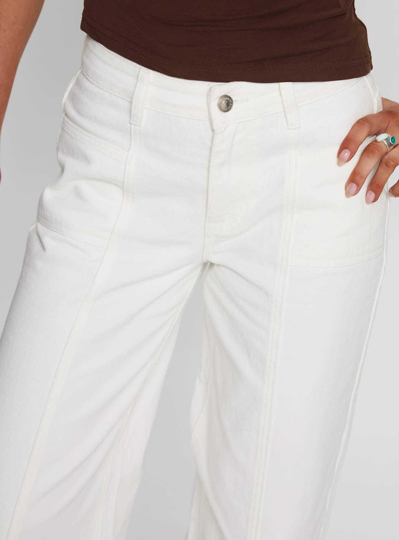 back view of model wearing Princess Polly Taji Wide Leg Jeans White High Rise Jeans 