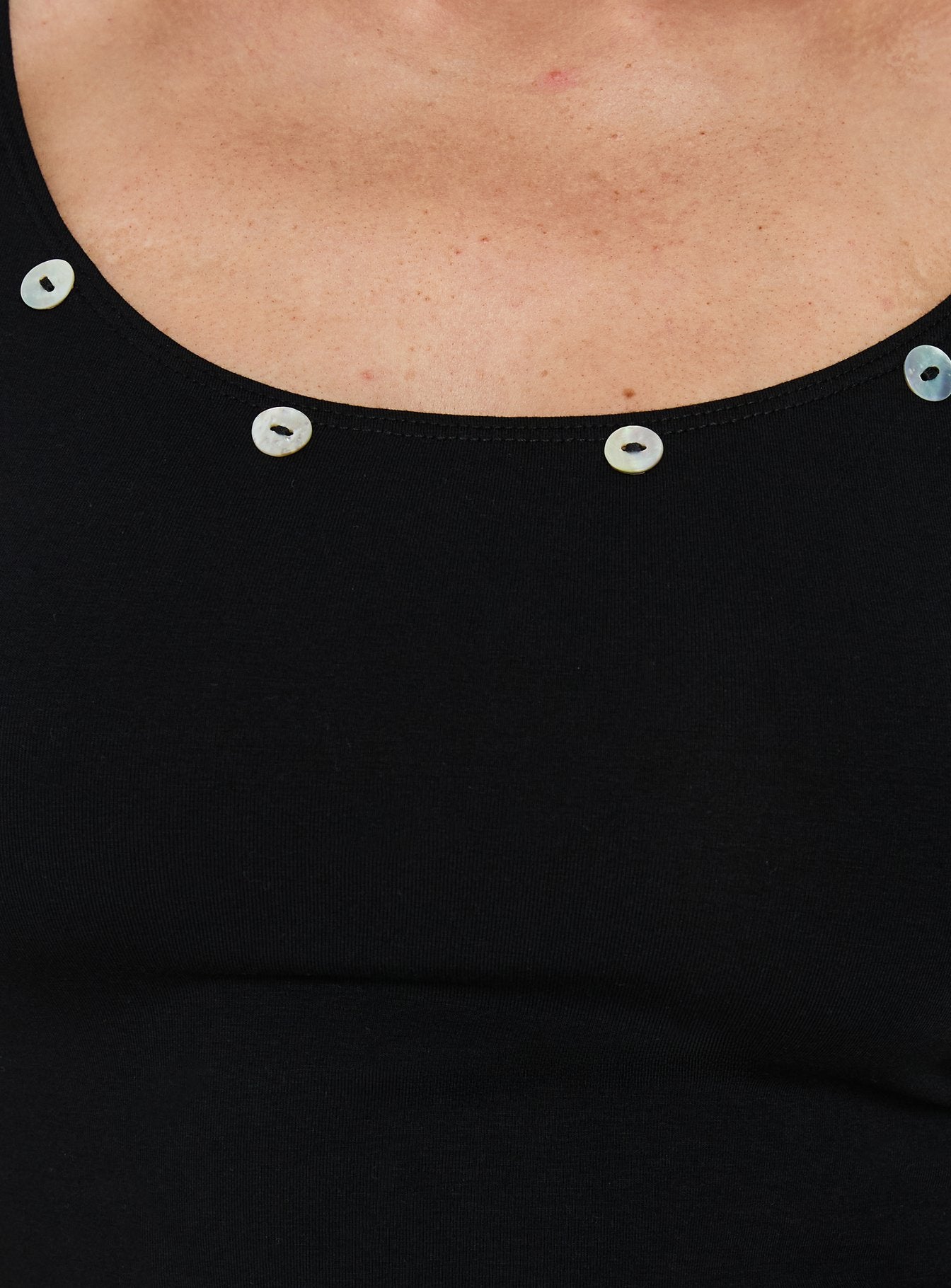 Collson 3/4 Sleeve Button Detail Top Black