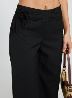 back view of model wearing Princess Polly Just Have Fun Wide Leg Pant Black High Rise Pants 