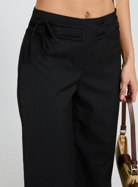back view of model wearing Princess Polly Just Have Fun Wide Leg Pant Black High Rise Pants 