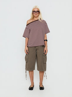 Settle Down One Shoulder Top Pink / Chocolate Stripe