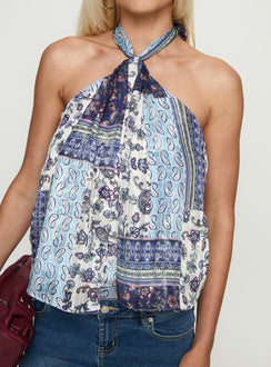 Ferne Tie Neck Top Blue Multi