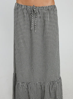back view of model wearing Princess Polly Modern Girl Maxi Skirt Black / White Gingham Maxi 